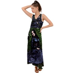 Gotthic Girl With Umbrella V-neck Chiffon Maxi Dress