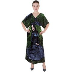 Gotthic Girl With Umbrella V-neck Boho Style Maxi Dress