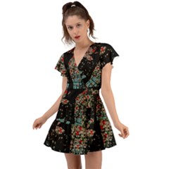 Coffee Anyone Flutter Sleeve Wrap Dress