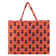 Nerdy 60s  Girl Pattern Orange Zipper Large Tote Bag by snowwhitegirl