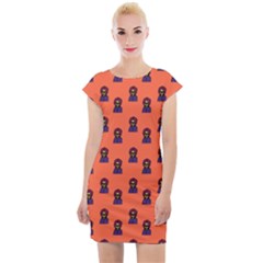 Nerdy 60s  Girl Pattern Orange Cap Sleeve Bodycon Dress by snowwhitegirl