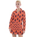 Nerdy 60s  Girl Pattern Orange Women s Long Sleeve Casual Dress View1