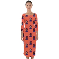 Nerdy 60s  Girl Pattern Orange Quarter Sleeve Midi Bodycon Dress by snowwhitegirl