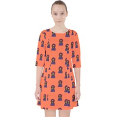 Nerdy 60s  Girl Pattern Orange Pocket Dress by snowwhitegirl