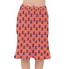 Nerdy 60s  Girl Pattern Orange Short Mermaid Skirt by snowwhitegirl