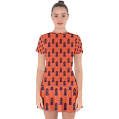 Nerdy 60s  Girl Pattern Orange Drop Hem Mini Chiffon Dress by snowwhitegirl