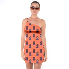 Nerdy 60s  Girl Pattern Orange One Soulder Bodycon Dress by snowwhitegirl