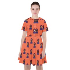 Nerdy 60s  Girl Pattern Orange Sailor Dress by snowwhitegirl