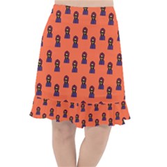 Nerdy 60s  Girl Pattern Orange Fishtail Chiffon Skirt