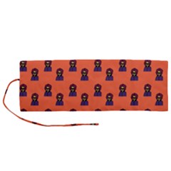 Nerdy 60s  Girl Pattern Orange Roll Up Canvas Pencil Holder (m)