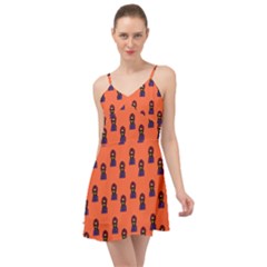 Nerdy 60s  Girl Pattern Orange Summer Time Chiffon Dress by snowwhitegirl