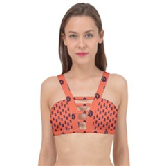 Nerdy 60s  Girl Pattern Orange Cage Up Bikini Top