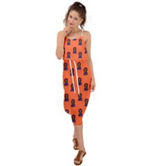 Nerdy 60s  Girl Pattern Orange Waist Tie Cover Up Chiffon Dress by snowwhitegirl