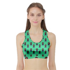 Nerdy 60s  Girl Pattern Seafoam Green Sports Bra With Border by snowwhitegirl