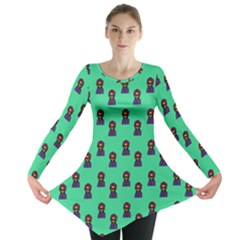 Nerdy 60s  Girl Pattern Seafoam Green Long Sleeve Tunic  by snowwhitegirl