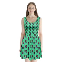 Nerdy 60s  Girl Pattern Seafoam Green Split Back Mini Dress  by snowwhitegirl