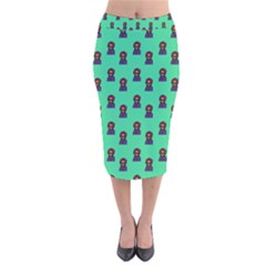 Nerdy 60s  Girl Pattern Seafoam Green Velvet Midi Pencil Skirt by snowwhitegirl