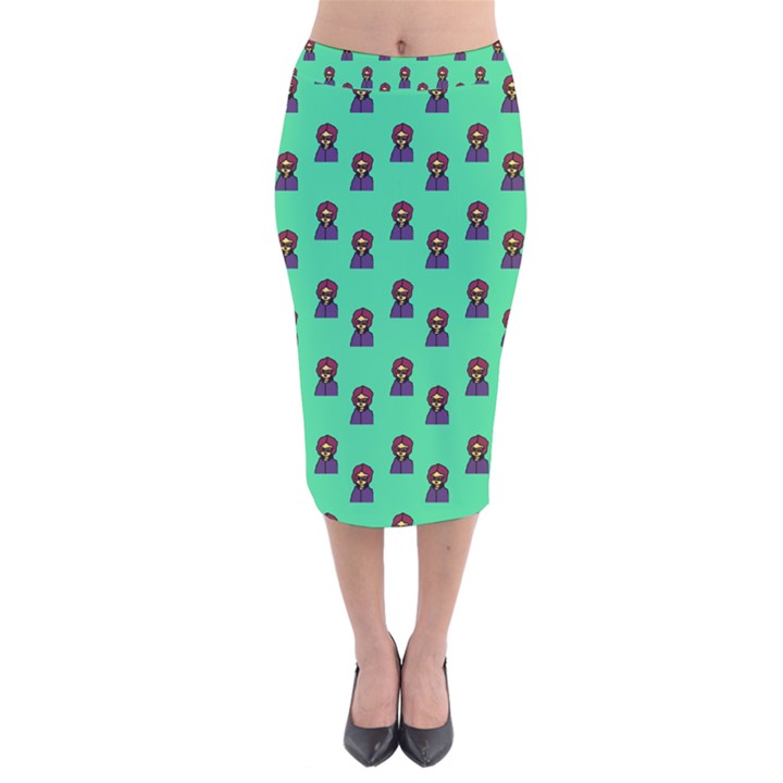 Nerdy 60s  Girl Pattern Seafoam Green Velvet Midi Pencil Skirt