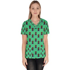 Nerdy 60s  Girl Pattern Seafoam Green Women s V-neck Scrub Top by snowwhitegirl