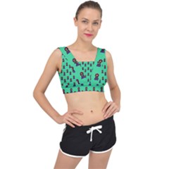 Nerdy 60s  Girl Pattern Seafoam Green V-back Sports Bra by snowwhitegirl