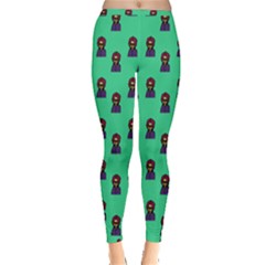 Nerdy 60s  Girl Pattern Seafoam Green Inside Out Leggings by snowwhitegirl