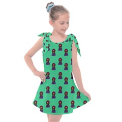 Nerdy 60s  Girl Pattern Seafoam Green Kids  Tie Up Tunic Dress by snowwhitegirl