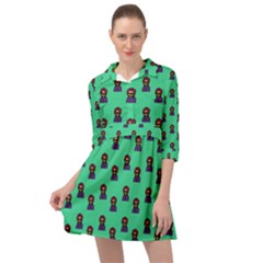 Nerdy 60s  Girl Pattern Seafoam Green Mini Skater Shirt Dress