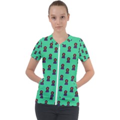 Nerdy 60s  Girl Pattern Seafoam Green Short Sleeve Zip Up Jacket by snowwhitegirl