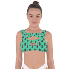 Nerdy 60s  Girl Pattern Seafoam Green Bandaged Up Bikini Top