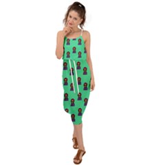 Nerdy 60s  Girl Pattern Seafoam Green Waist Tie Cover Up Chiffon Dress