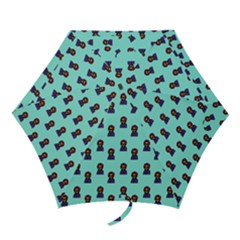 Nerdy 60s  Girl Pattern Aqua Mini Folding Umbrellas by snowwhitegirl