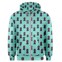 Nerdy 60s  Girl Pattern Aqua Men s Zipper Hoodie by snowwhitegirl