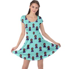 Nerdy 60s  Girl Pattern Aqua Cap Sleeve Dress by snowwhitegirl