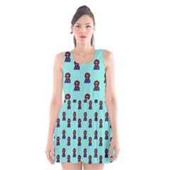 Nerdy 60s  Girl Pattern Aqua Scoop Neck Skater Dress by snowwhitegirl