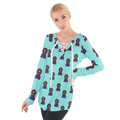 Nerdy 60s  Girl Pattern Aqua Tie Up Tee by snowwhitegirl