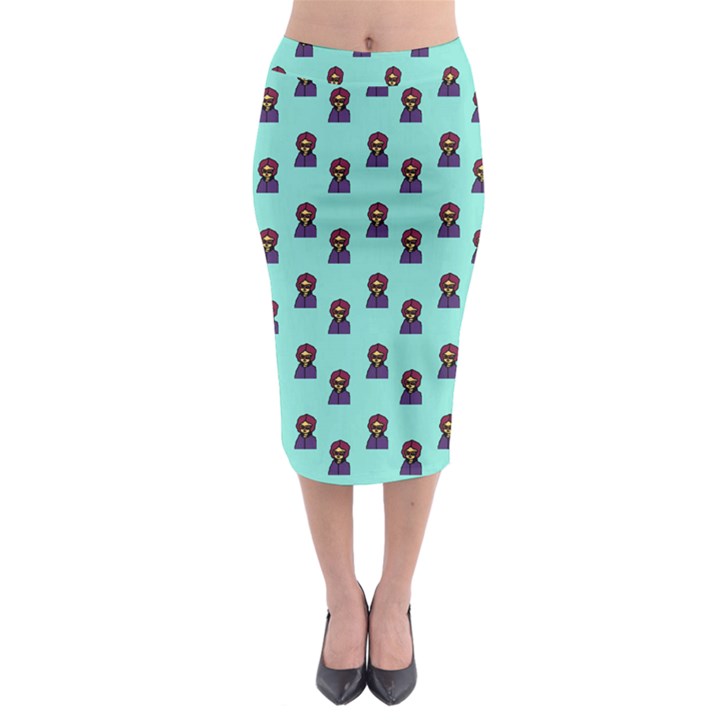 Nerdy 60s  Girl Pattern Aqua Midi Pencil Skirt