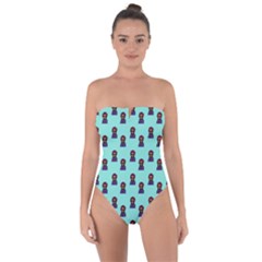 Nerdy 60s  Girl Pattern Aqua Tie Back One Piece Swimsuit by snowwhitegirl