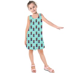 Nerdy 60s  Girl Pattern Aqua Kids  Sleeveless Dress by snowwhitegirl