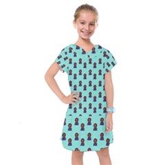 Nerdy 60s  Girl Pattern Aqua Kids  Drop Waist Dress by snowwhitegirl