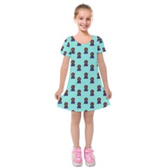 Nerdy 60s  Girl Pattern Aqua Kids  Short Sleeve Velvet Dress by snowwhitegirl