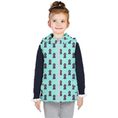 Nerdy 60s  Girl Pattern Aqua Kids  Hooded Puffer Vest by snowwhitegirl