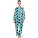 Nerdy 60s  Girl Pattern Aqua Satin Long Sleeve Pyjamas Set View1