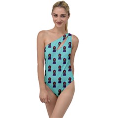 Nerdy 60s  Girl Pattern Aqua To One Side Swimsuit by snowwhitegirl