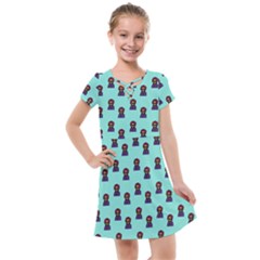 Nerdy 60s  Girl Pattern Aqua Kids  Cross Web Dress by snowwhitegirl