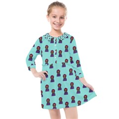 Nerdy 60s  Girl Pattern Aqua Kids  Quarter Sleeve Shirt Dress by snowwhitegirl