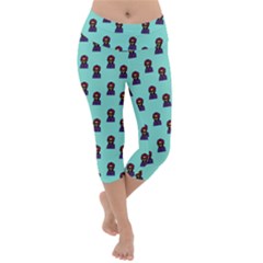 Nerdy 60s  Girl Pattern Aqua Lightweight Velour Capri Yoga Leggings by snowwhitegirl