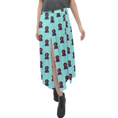 Nerdy 60s  Girl Pattern Aqua Velour Split Maxi Skirt by snowwhitegirl