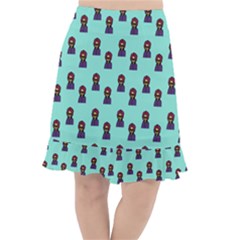 Nerdy 60s  Girl Pattern Aqua Fishtail Chiffon Skirt by snowwhitegirl