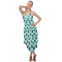 Nerdy 60s  Girl Pattern Aqua Layered Bottom Dress