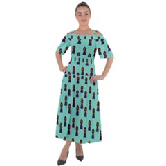 Nerdy 60s  Girl Pattern Aqua Shoulder Straps Boho Maxi Dress 